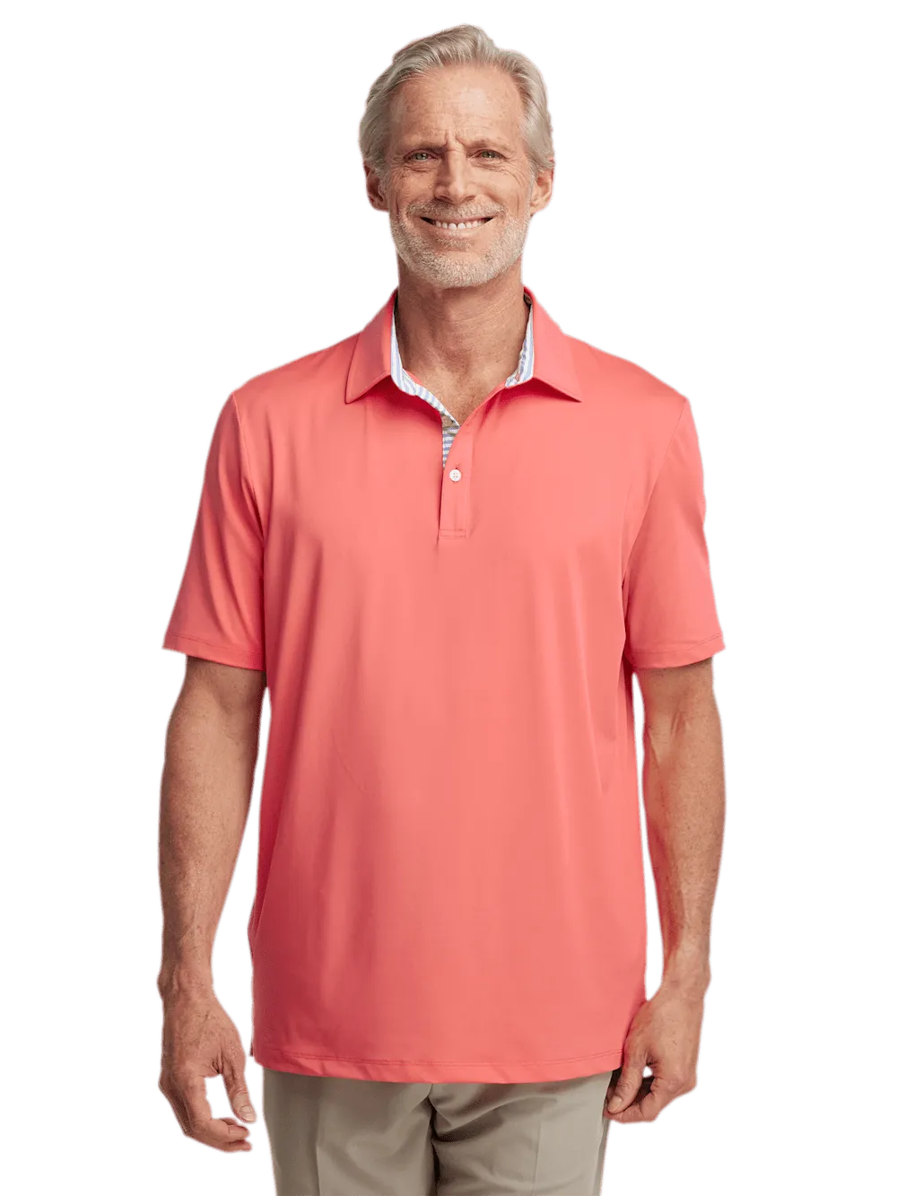 Performance Blend Three Button Polo - Bright Coral