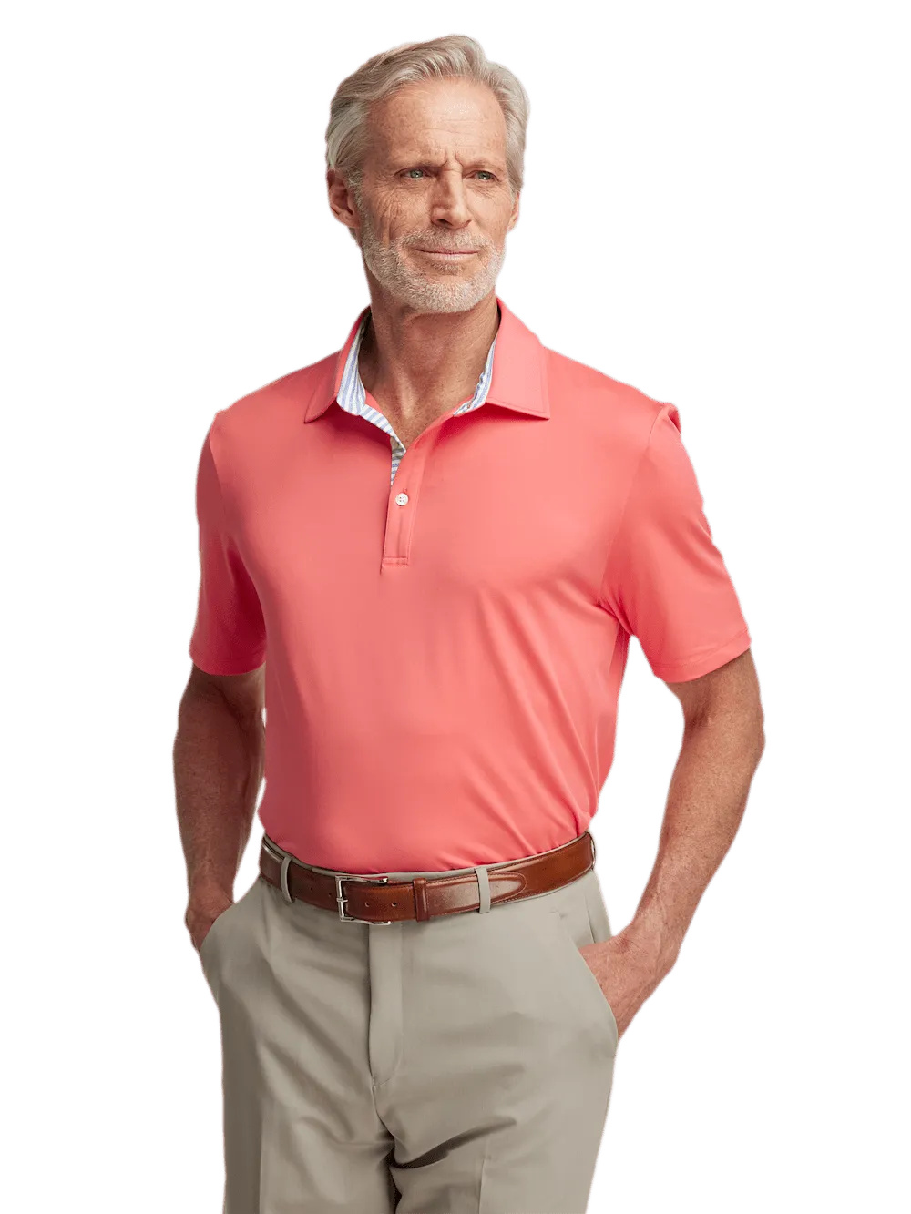 Performance Blend Three Button Polo - Bright Coral
