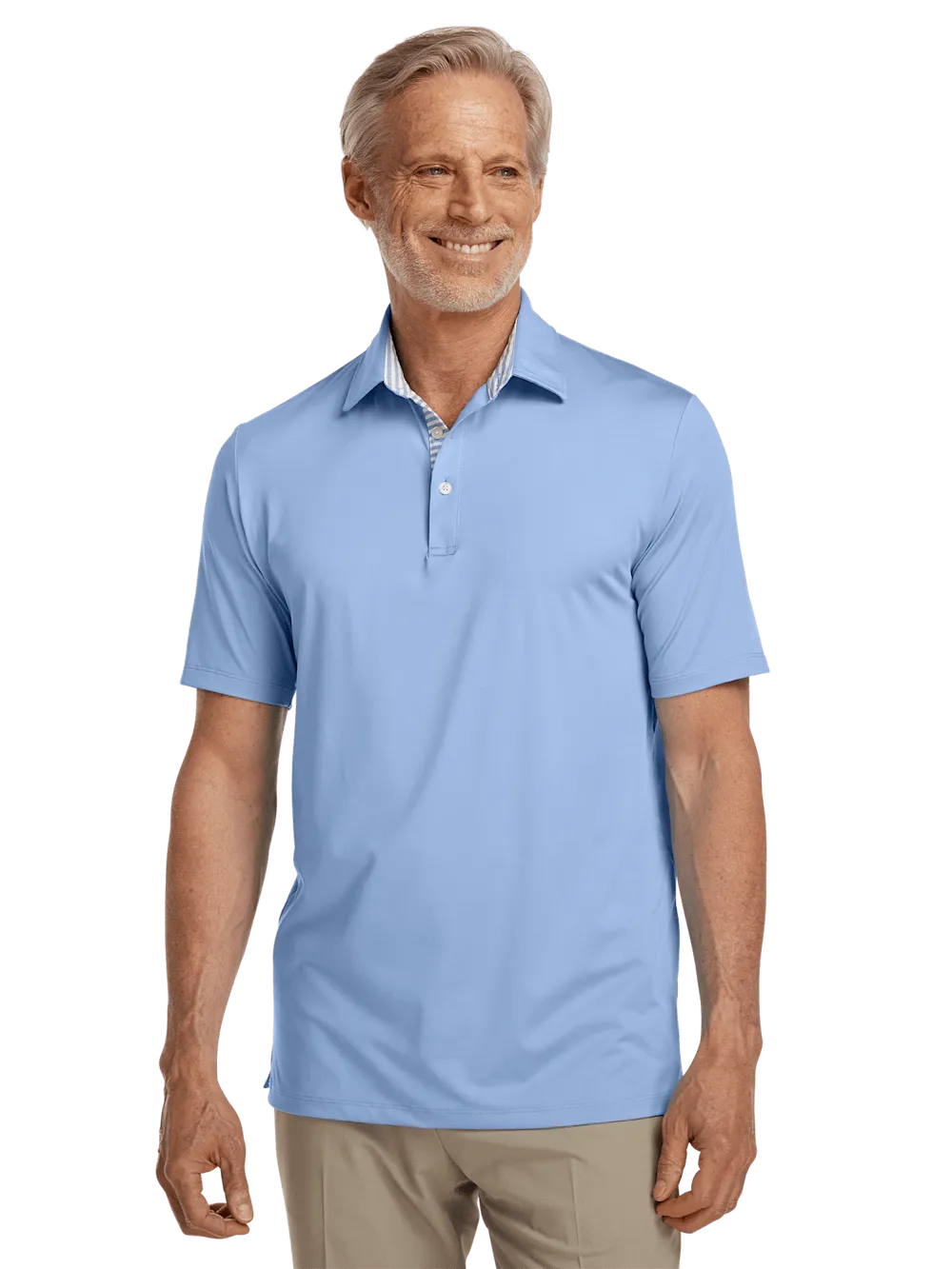 Performance Blend Three Button Polo - Light Blue