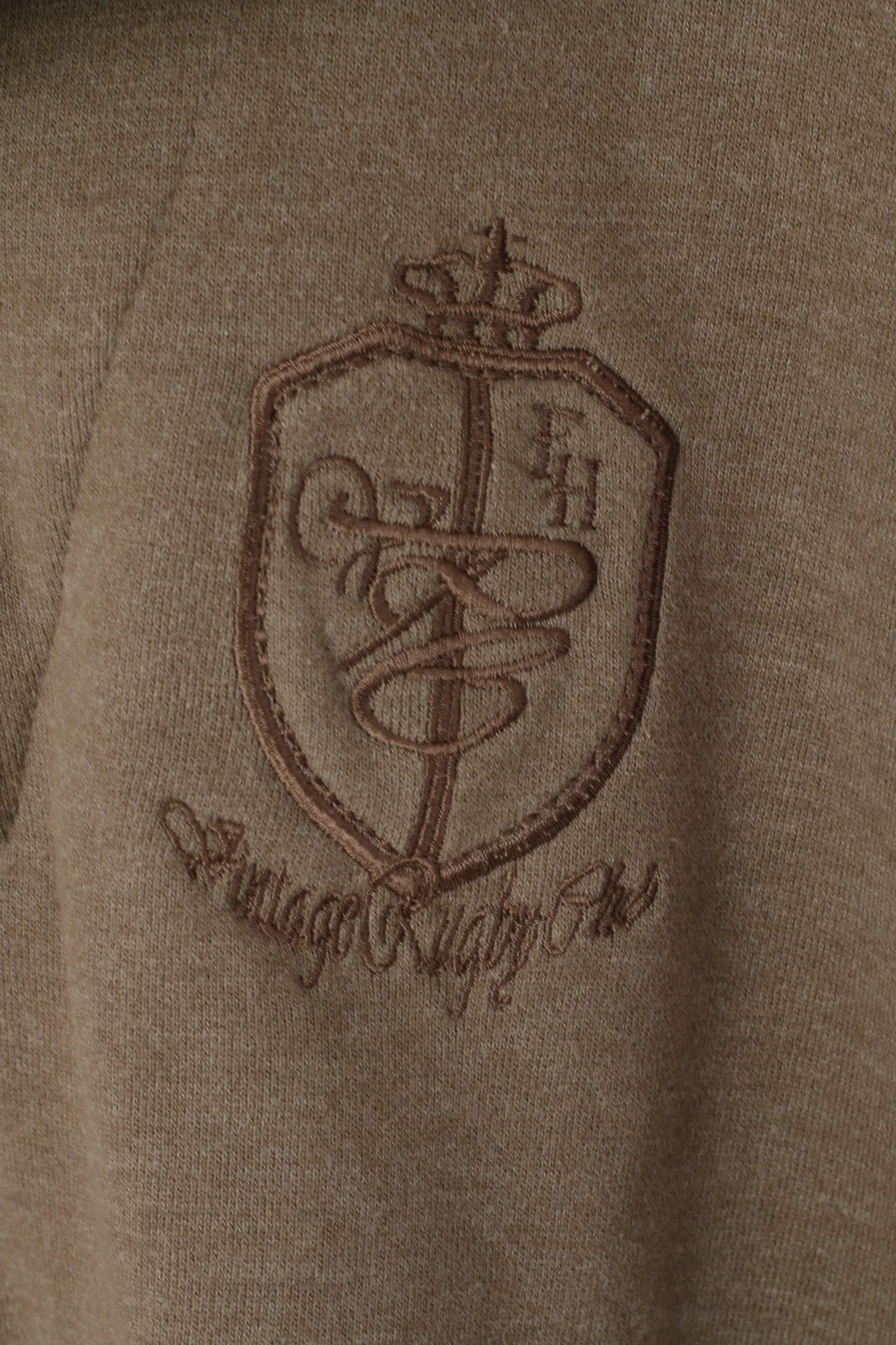 Pierre Cardin Men M Sweatshirt Brown Cotton Vintage Rugby Club Zip Neck Top