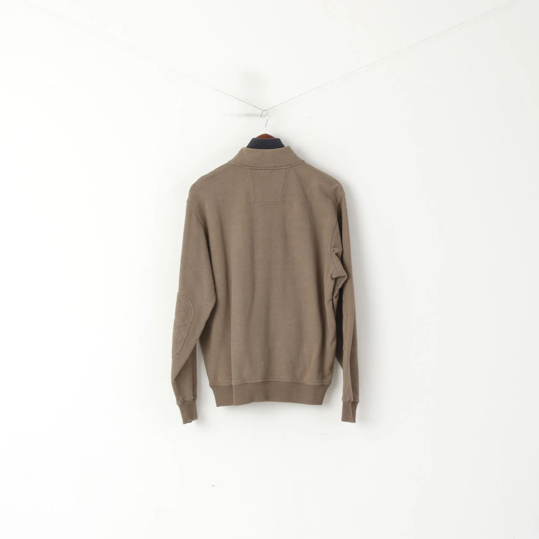 Pierre Cardin Men M Sweatshirt Brown Cotton Vintage Rugby Club Zip Neck Top