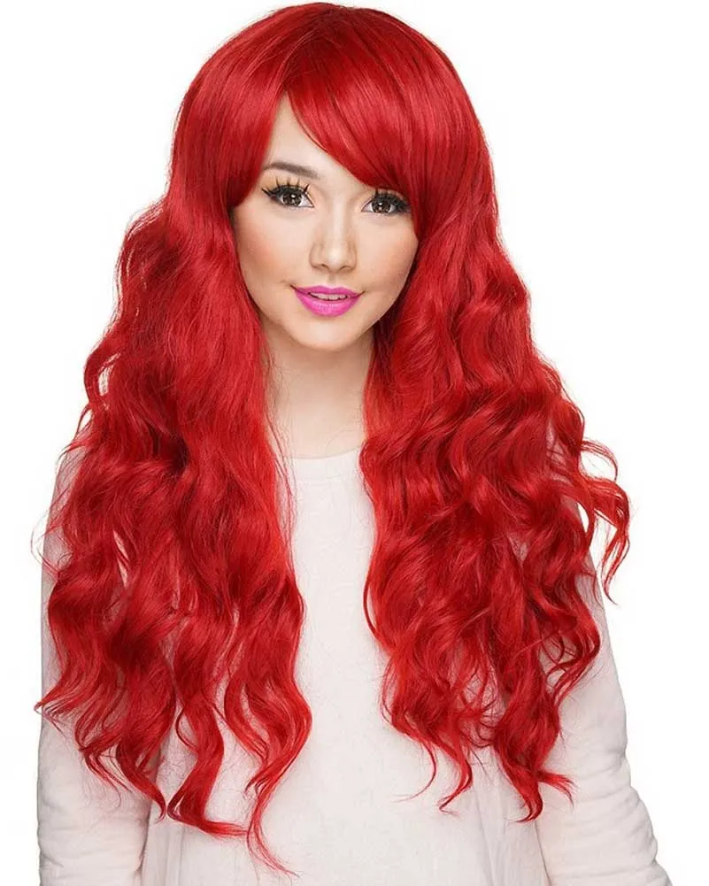 Premium Long Wavy Crimson Red Wig