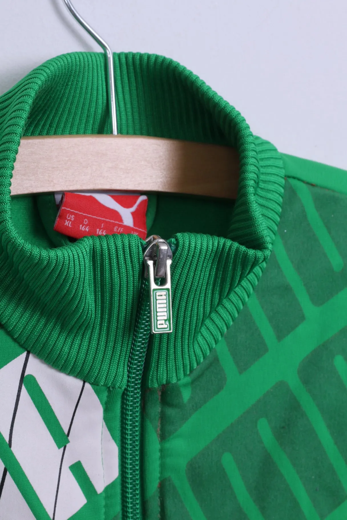 Puma Youth 164 XL Sweatshirt Green Zip Up Graphic Trainig Top