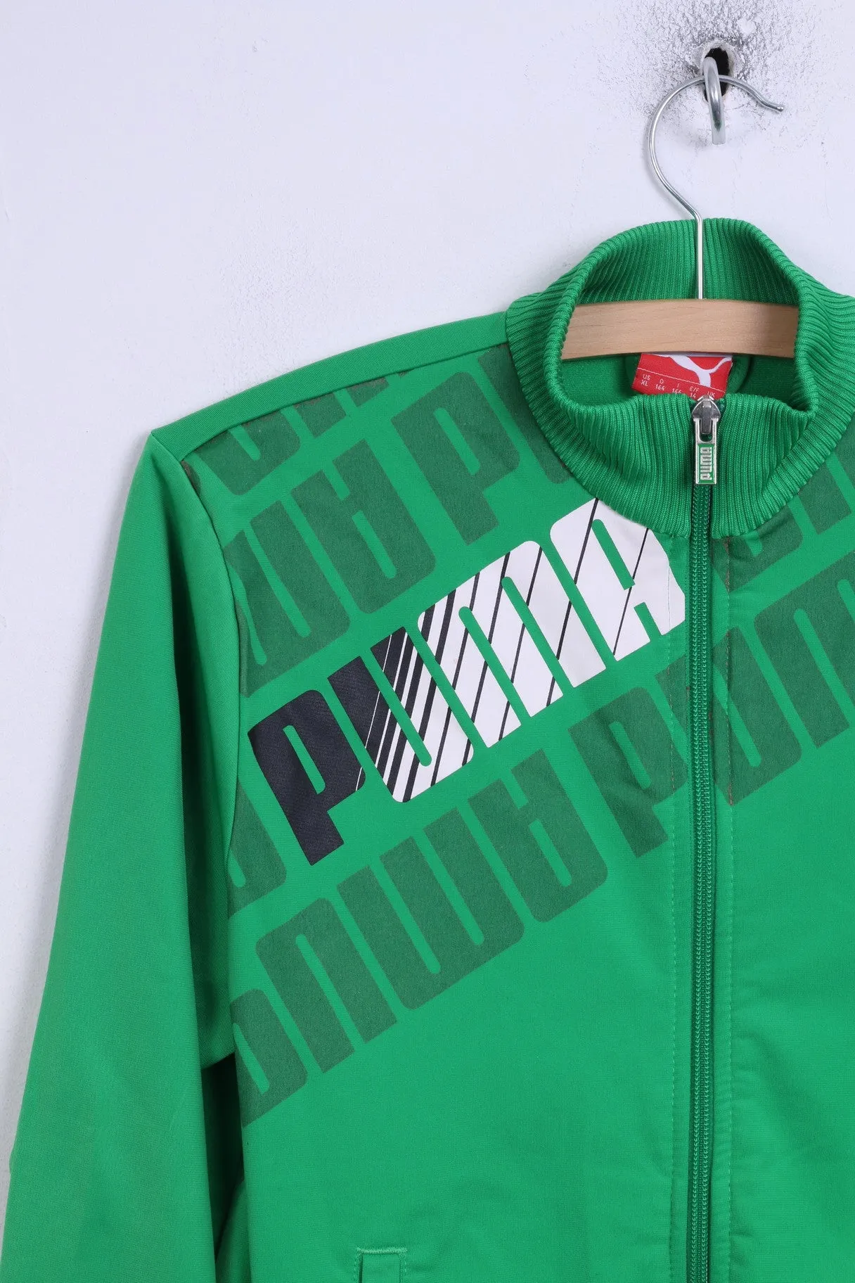 Puma Youth 164 XL Sweatshirt Green Zip Up Graphic Trainig Top