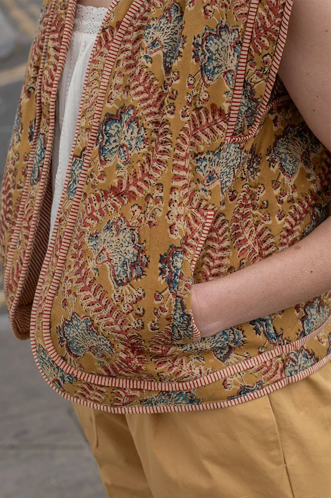 Quilted Ochre Floral Gilet