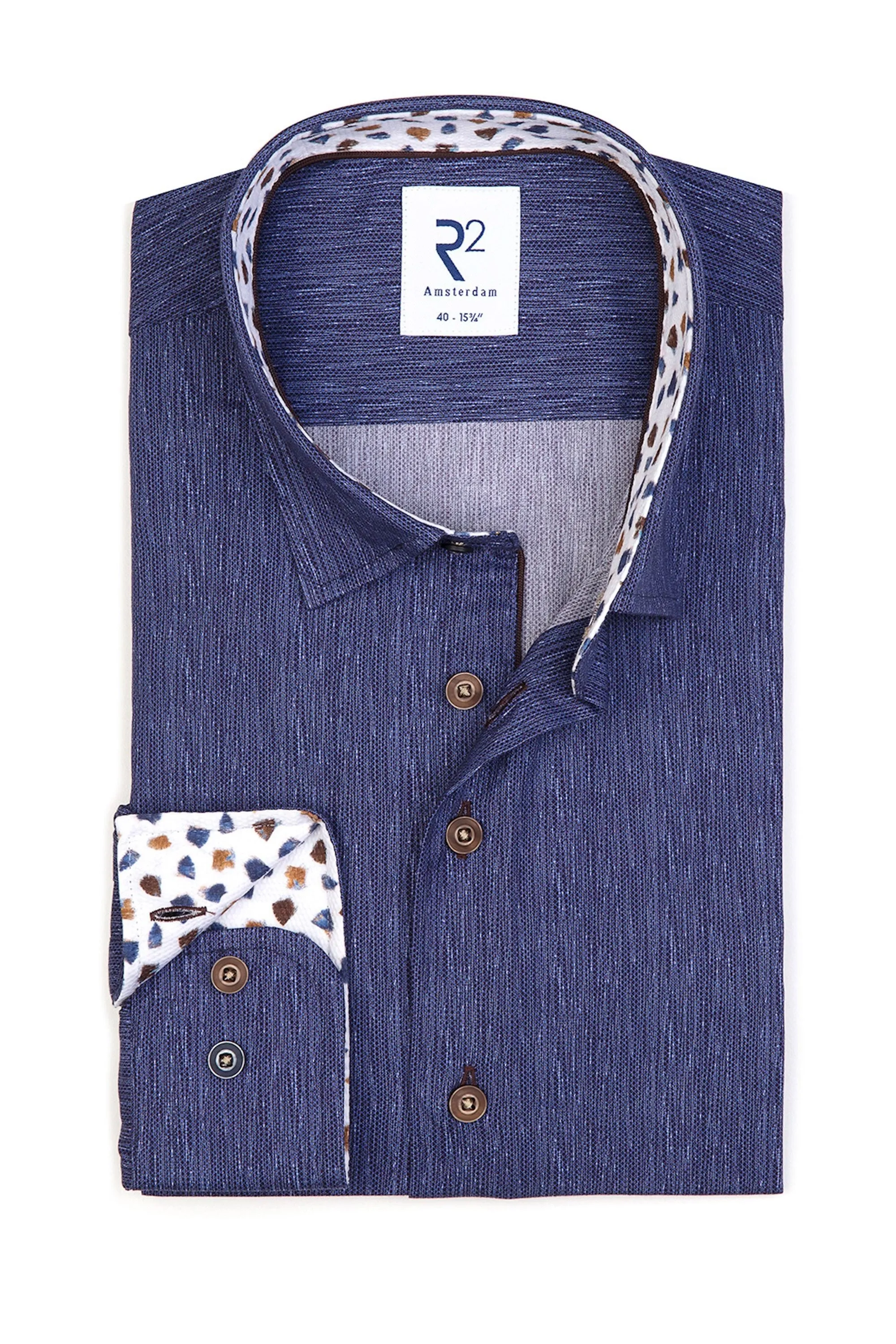 R2 Cut Away Collar Long Sleeved Shirt Mid Blue