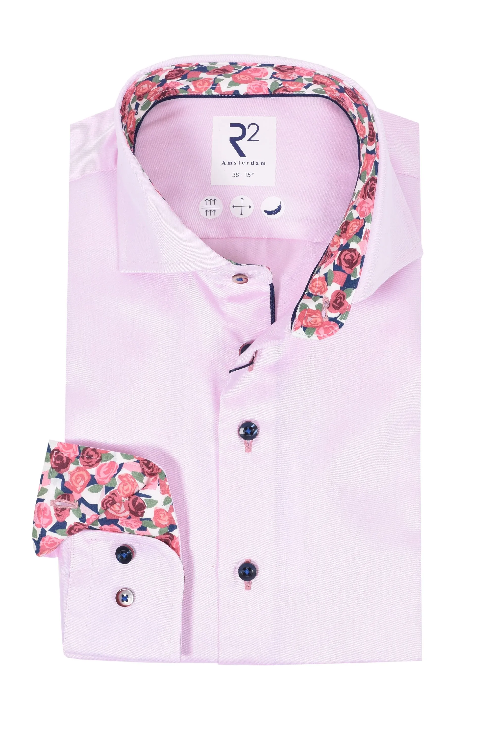 R2 Cut Away Collar Long Sleeved Shirt Pink with Rose Trim