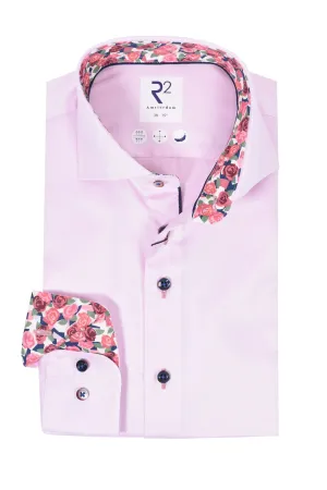 R2 Cut Away Collar Long Sleeved Shirt Pink with Rose Trim