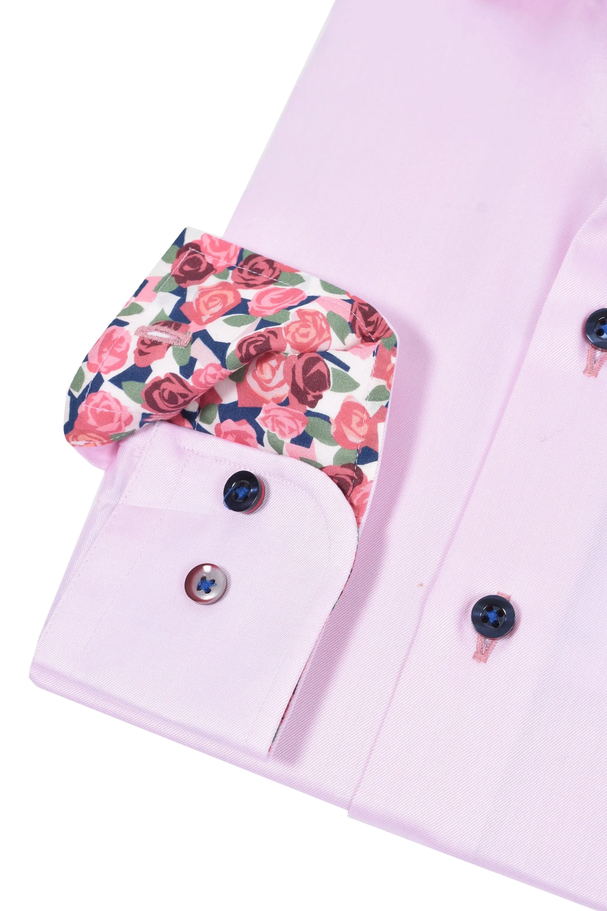 R2 Cut Away Collar Long Sleeved Shirt Pink with Rose Trim