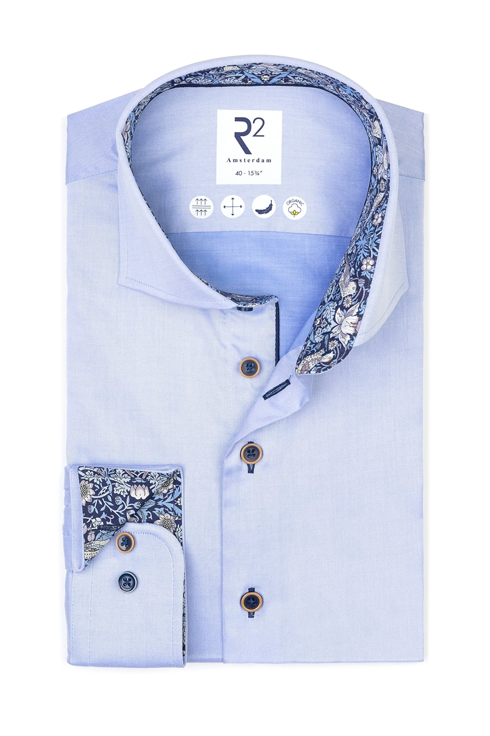R2 Liberty Print Cut Away Collar Shirt Light Blue