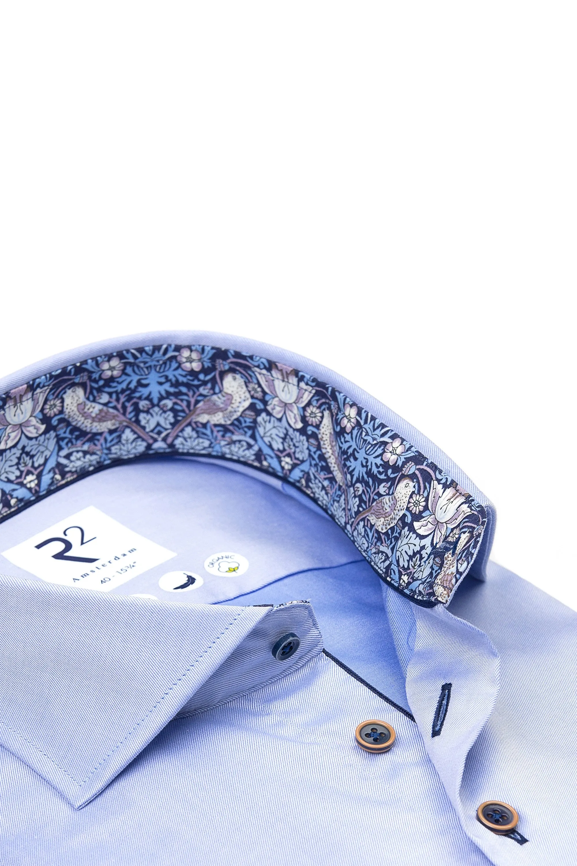 R2 Liberty Print Cut Away Collar Shirt Light Blue
