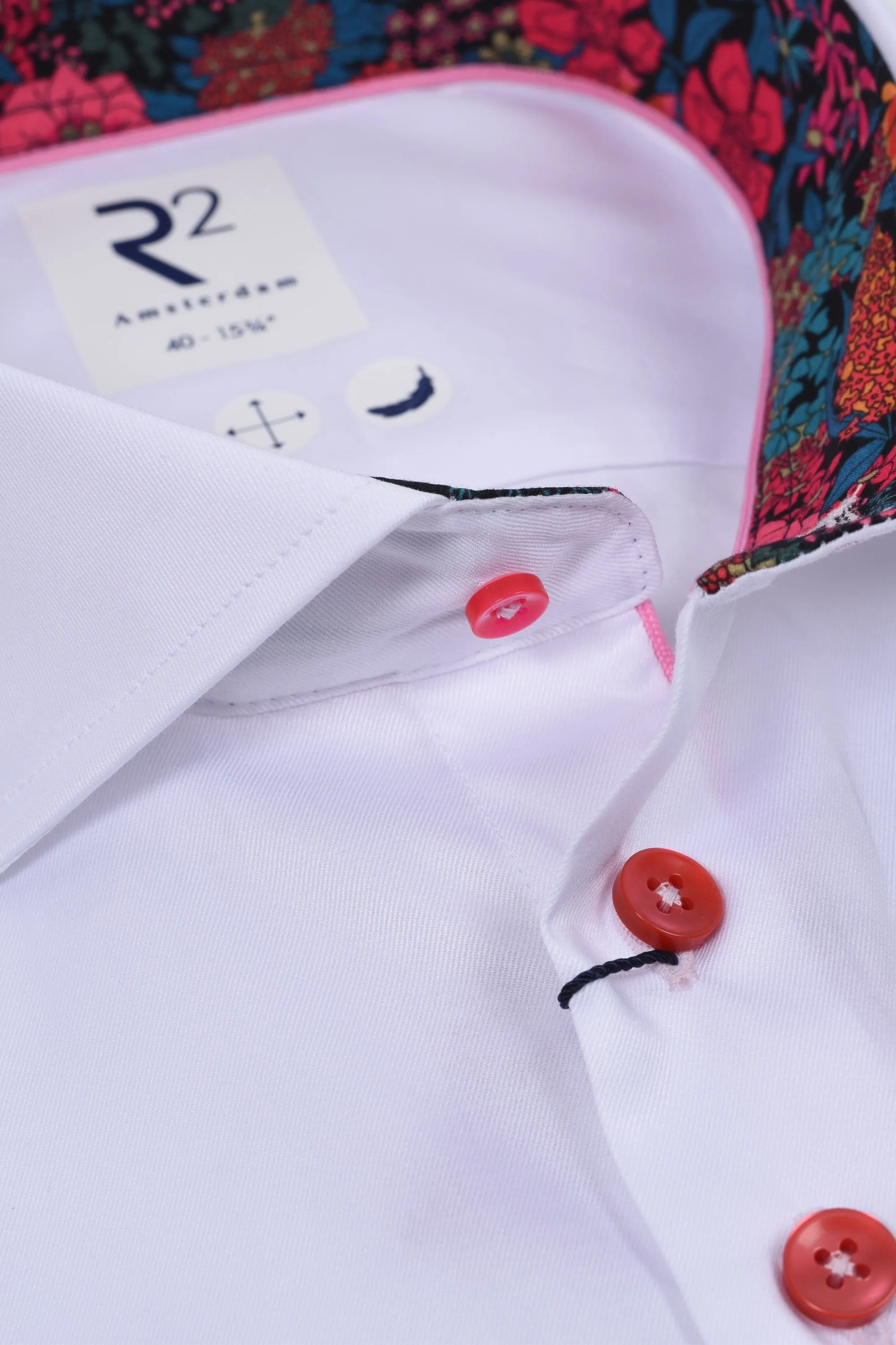 R2 Pink Floral Liberty Print Cut Away Collar Shirt White