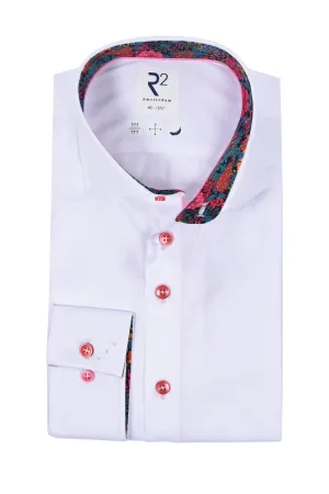 R2 Pink Floral Liberty Print Cut Away Collar Shirt White
