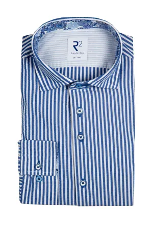 R2 Widespread Collar Long Sleeved Shirt Blue Stripe