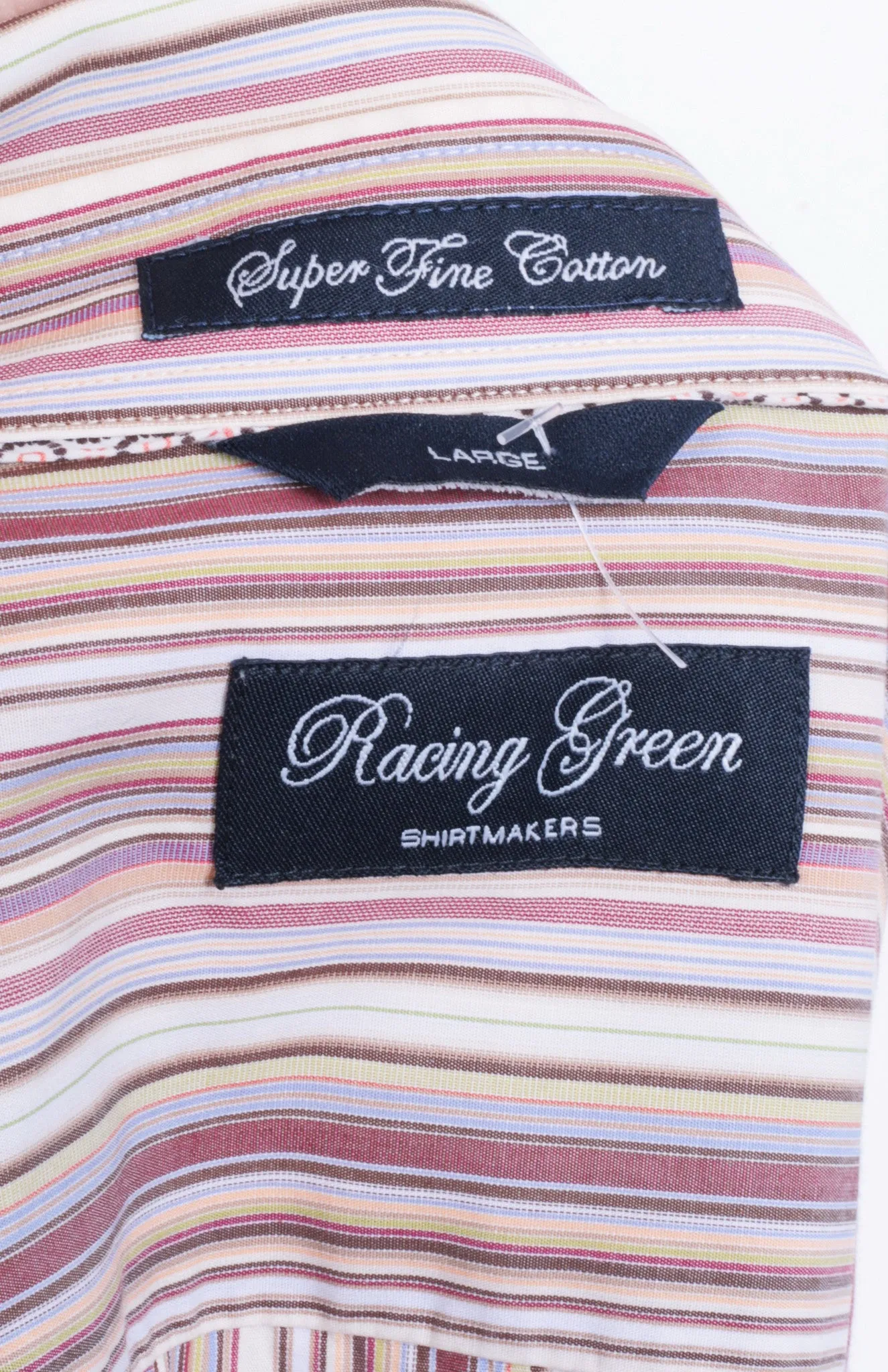 Racing Green Mens L Casual Shirt Striped Super Fine Cotton Brown Cotton