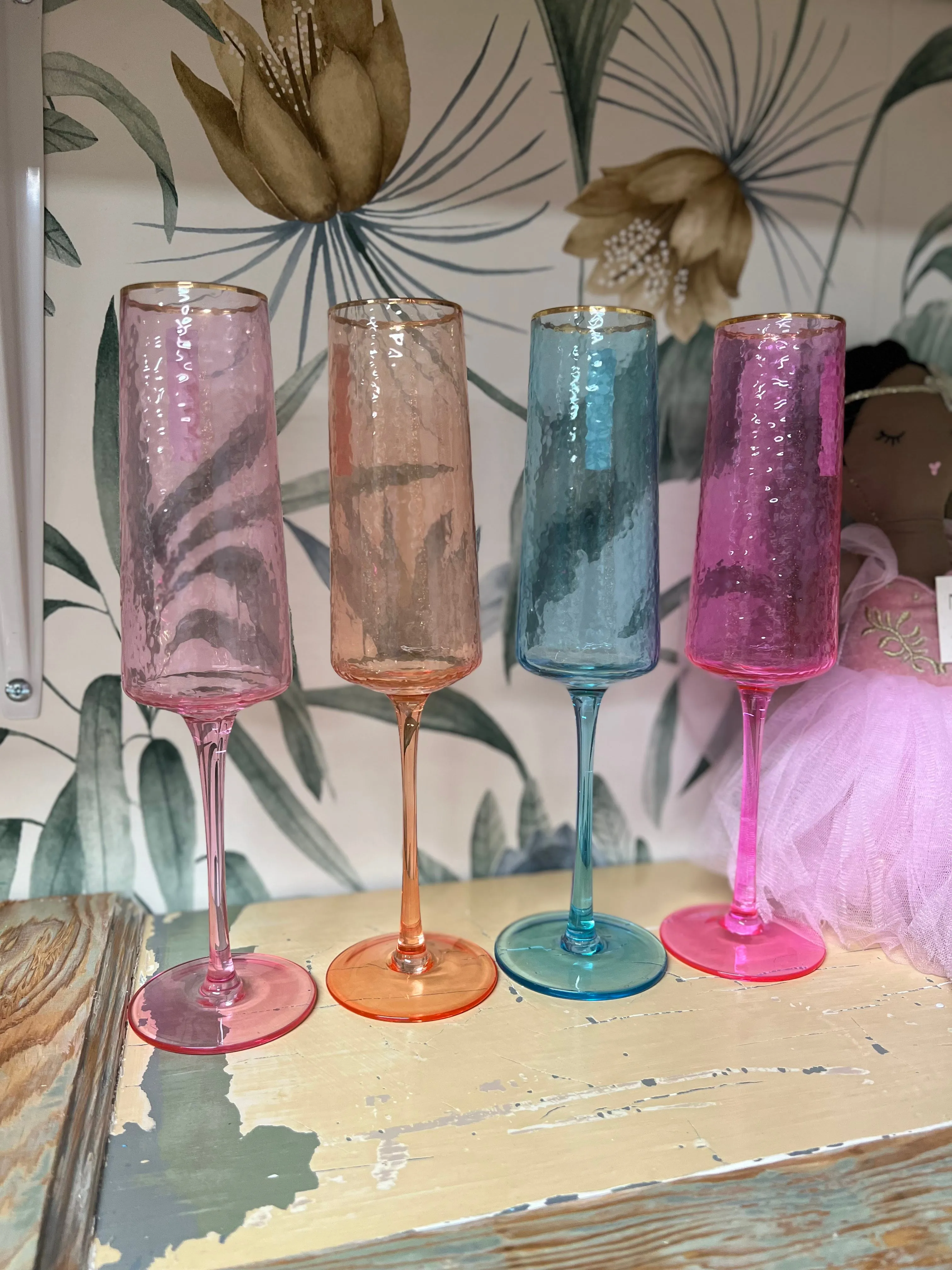 Rainbow Champagne Flutes- Set of 4