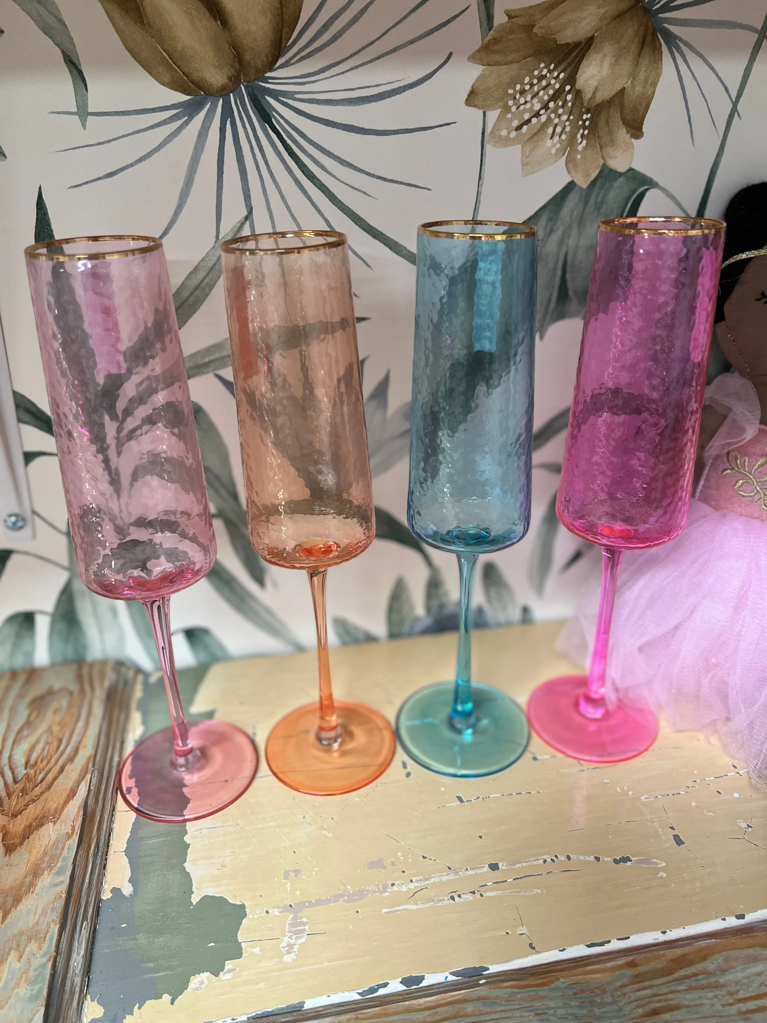 Rainbow Champagne Flutes- Set of 4