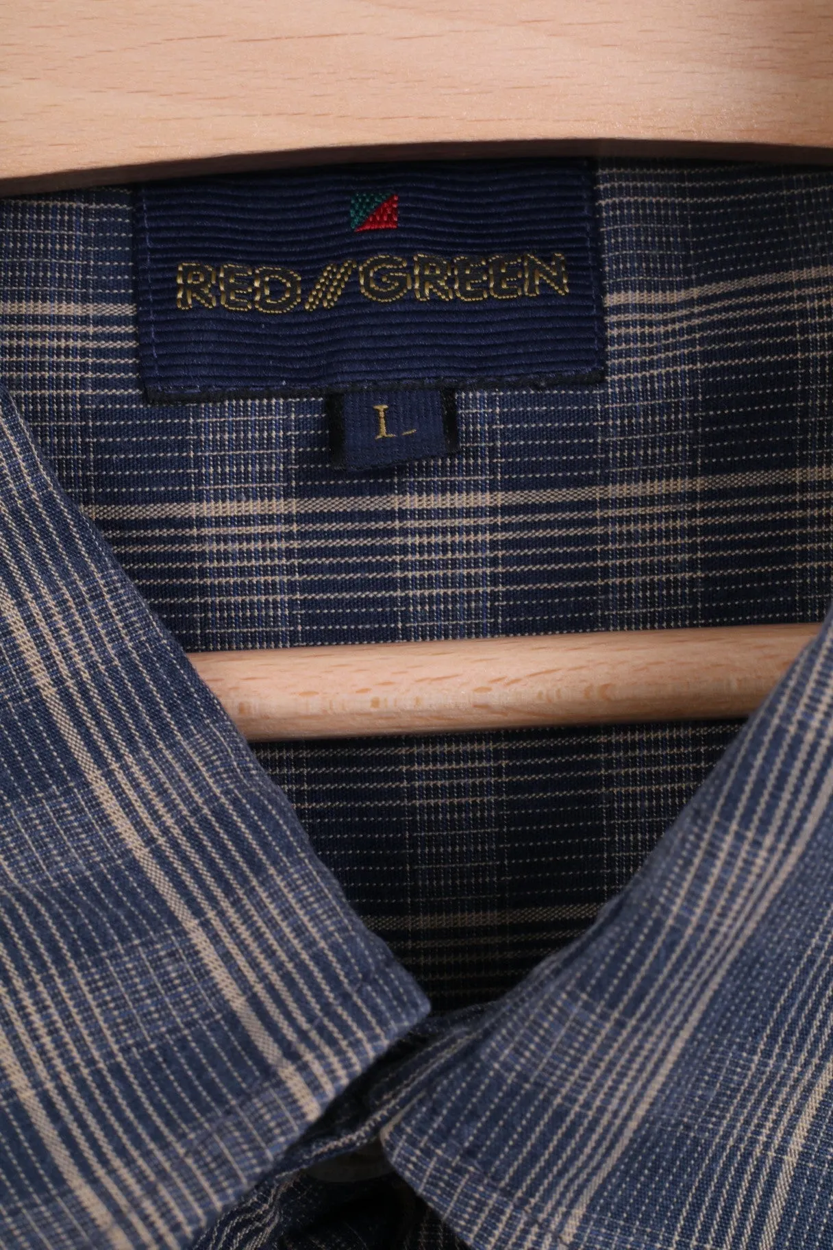 RED GREEN Mens L Casual Shirt Check Cotton Blue Short Sleeve