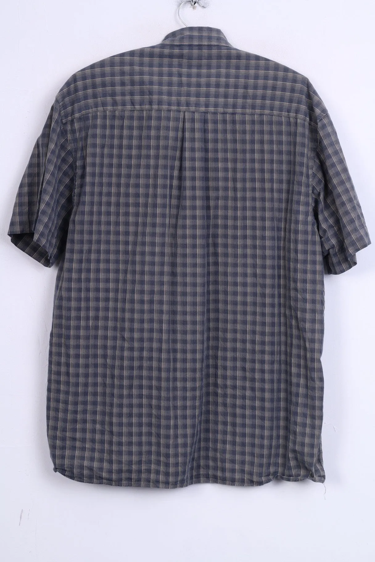RED GREEN Mens L Casual Shirt Check Cotton Blue Short Sleeve