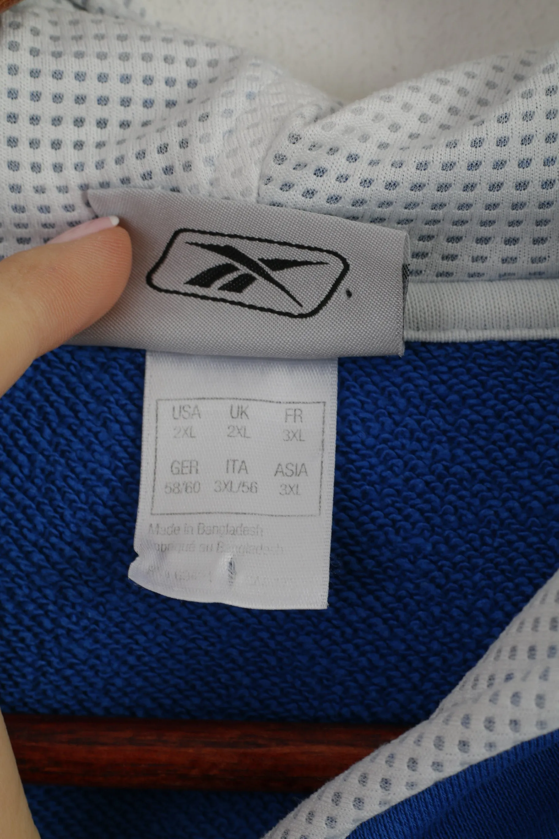 Reebok Men 2XL Sweatshirt Blue Cotton Hooded Kangaroo Pocket Active Sport Top