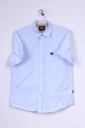 Reserved Sailing Mens S Casual Shirt Light Blue Short Sleeve Cotton Regular Top