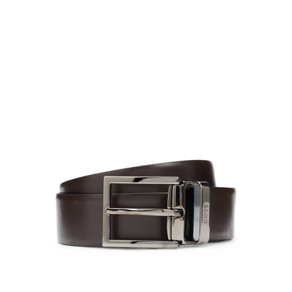 Reversible Italian-leather belt with gunmetal hardware