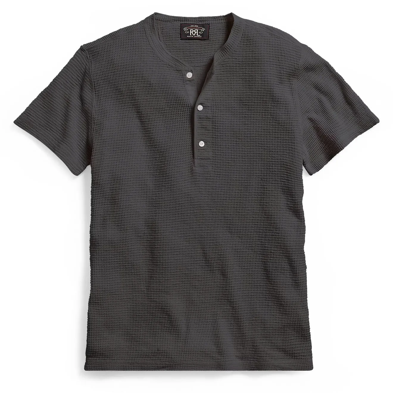 RRL by Ralph Lauren Waffle-Knit Short-Sleeve Henley Shirt Faded Black Canvas