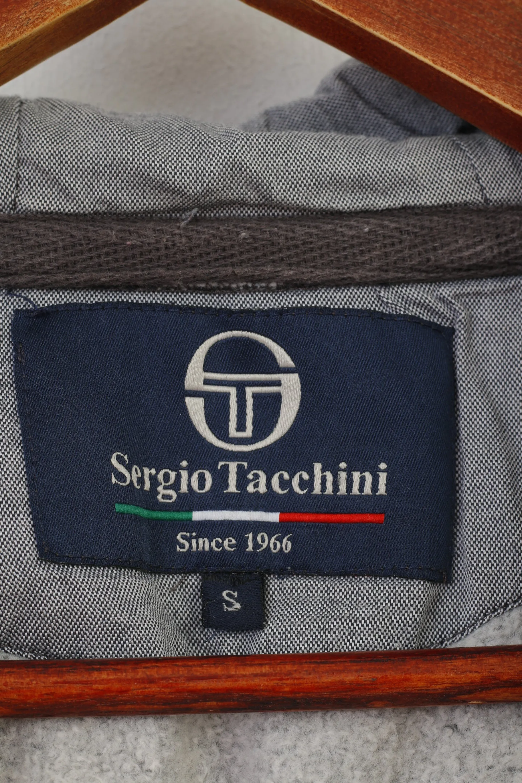 Sergio Tacchini Men S Sweatshirt Grey Hoodie Cotton Pads Zip Neck Vintage Top