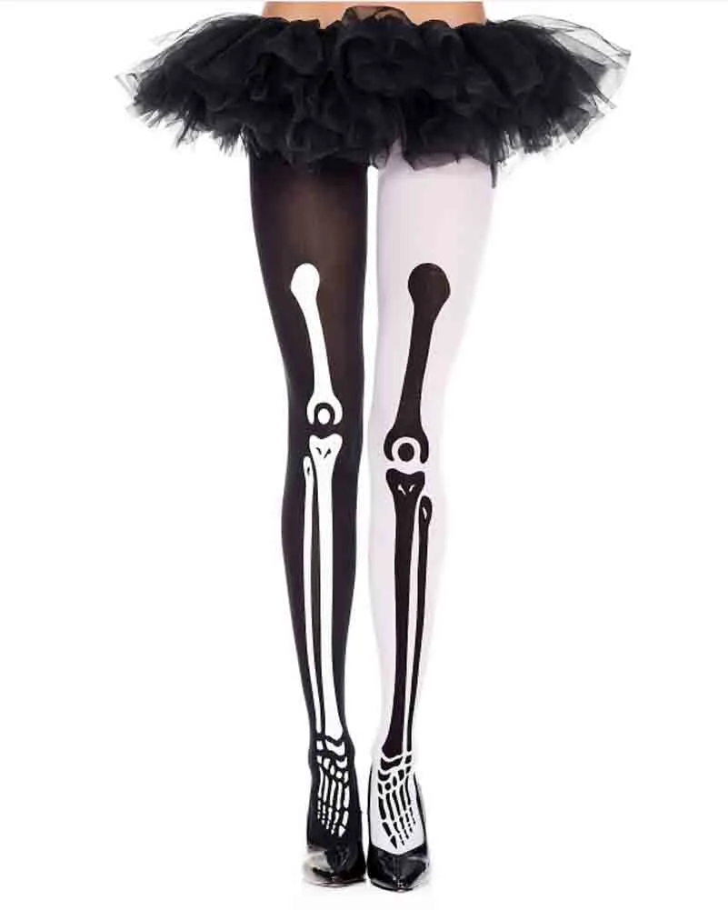 Skeleton Mismatch Print Pantyhose