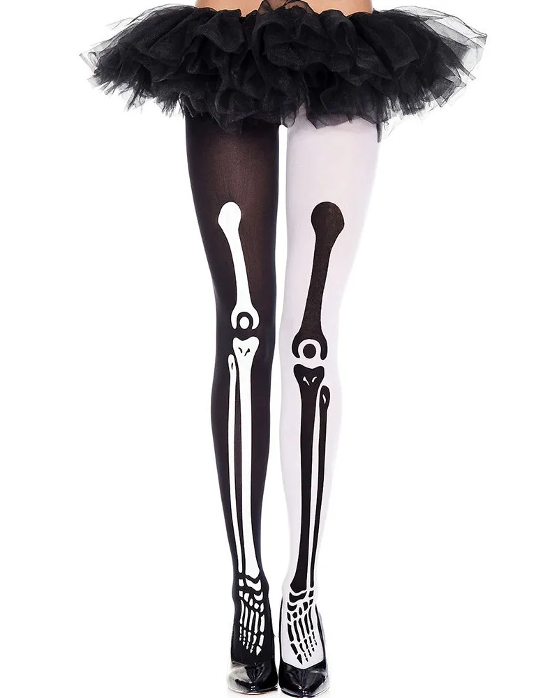 Skeleton Mismatch Print Pantyhose