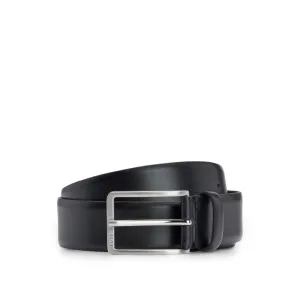 Smooth-leather belt with logo-engraved buckle