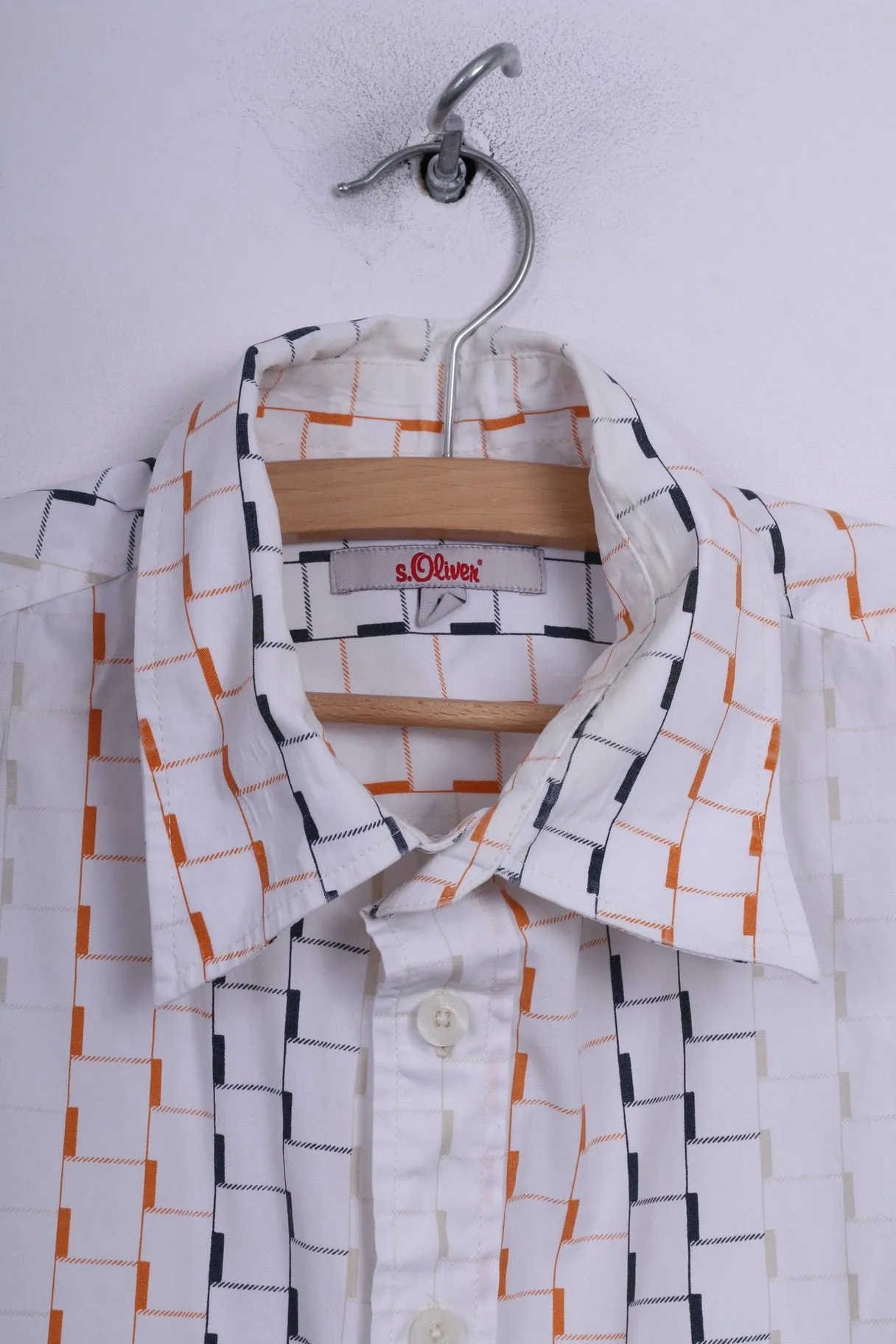 S.Oliver Mens M Casual Shirt Graphic White Long Sleeve Cotton