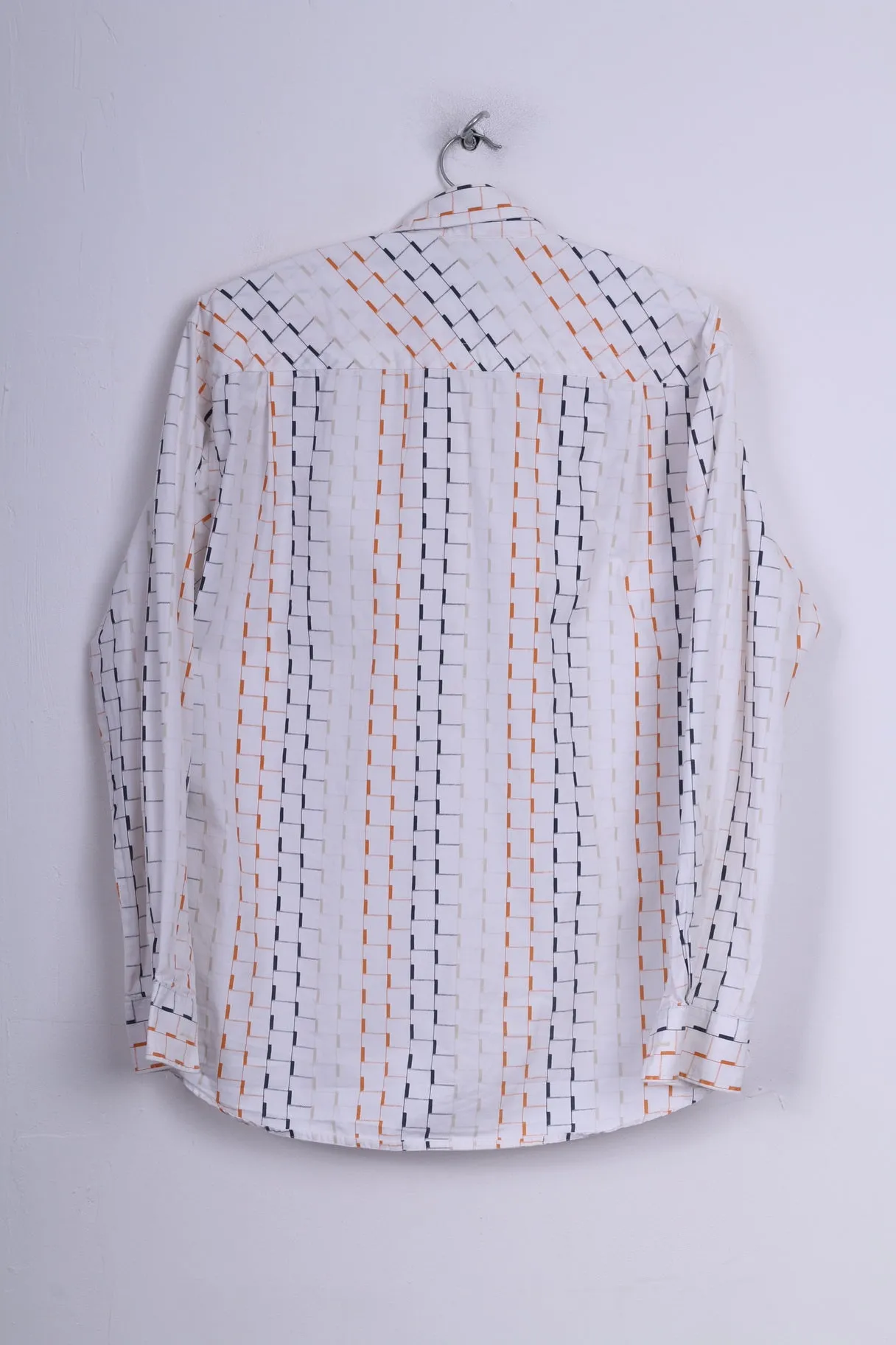 S.Oliver Mens M Casual Shirt Graphic White Long Sleeve Cotton