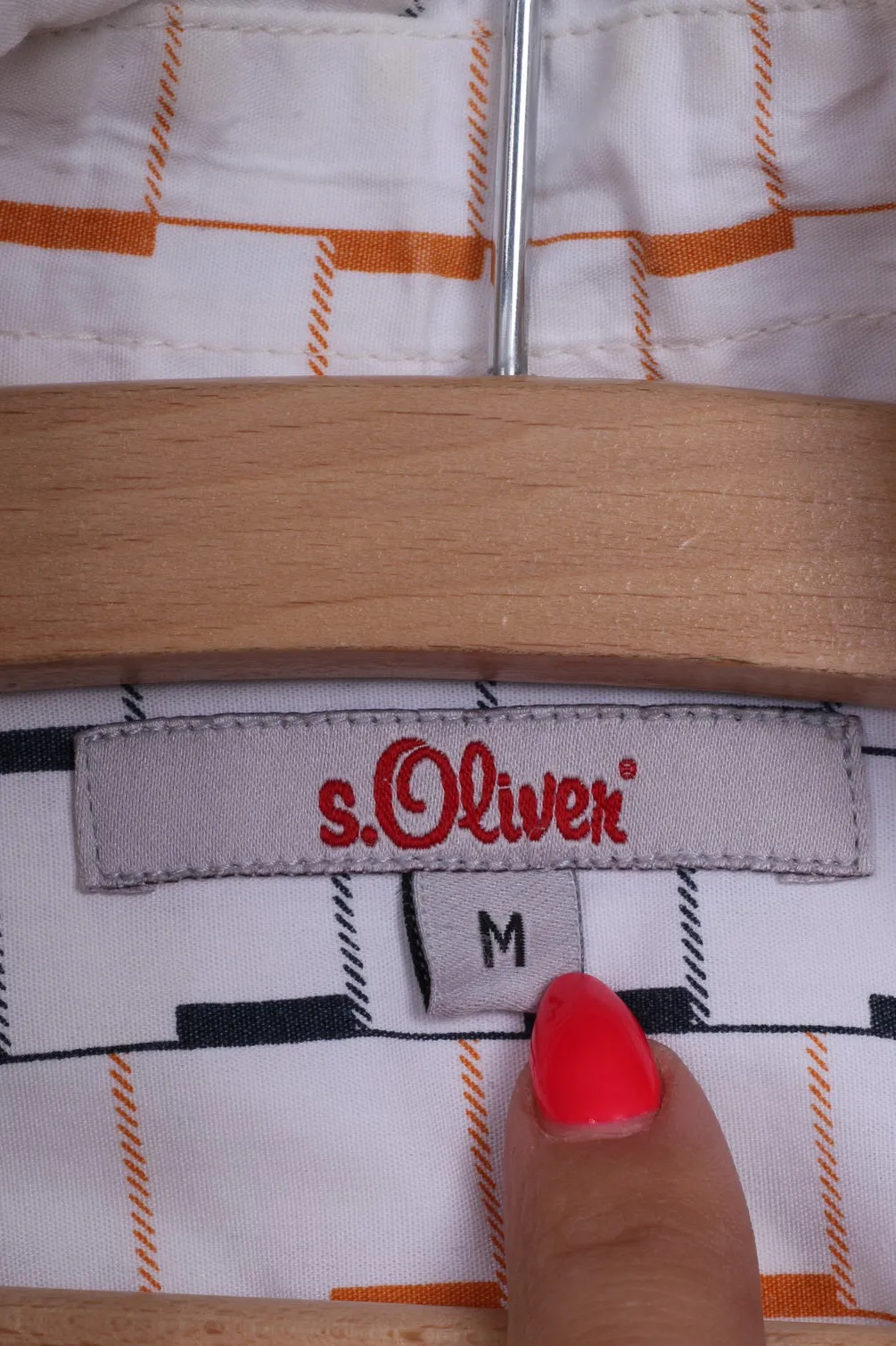S.Oliver Mens M Casual Shirt Graphic White Long Sleeve Cotton
