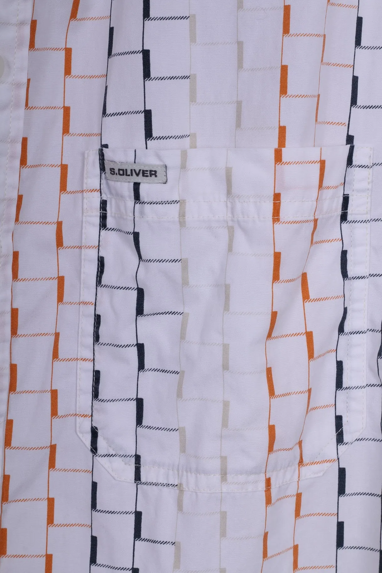 S.Oliver Mens M Casual Shirt Graphic White Long Sleeve Cotton