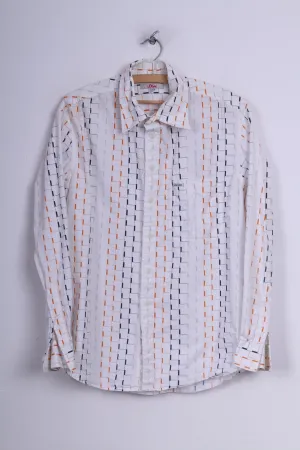 S.Oliver Mens M Casual Shirt Graphic White Long Sleeve Cotton