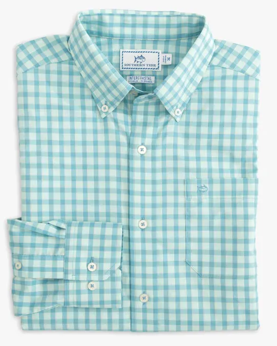 Southern Tide Men's Sumner Plaid Intercoastal Performance Sport Shirt - Low Tide Blue