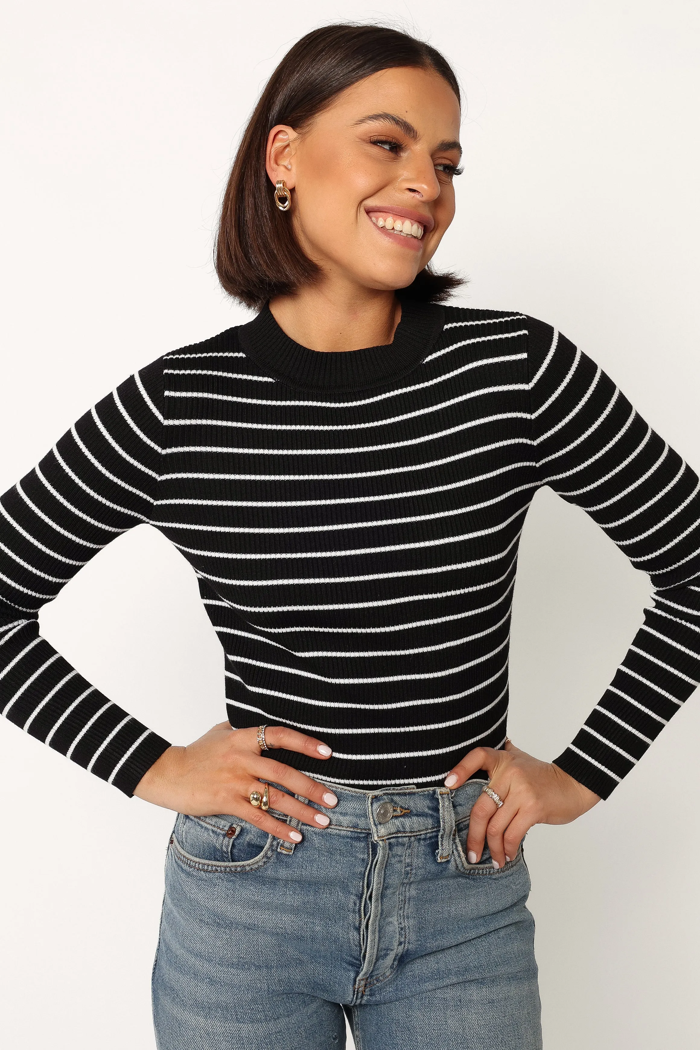 Stacie Ribbed Knit Top - Black Stripe