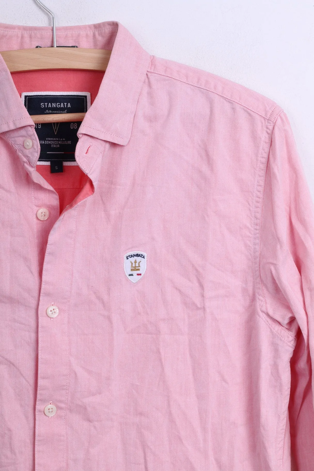 Stangata via Domenico Millelire Mens Casual Shirt S Long Sleeve Pink Cotton Italia