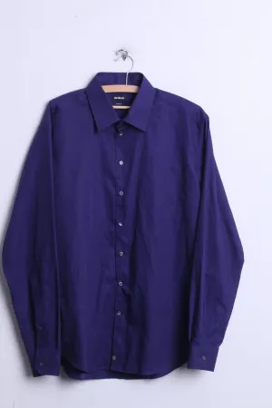 Strellson Mens 43 17 Casual Shirt Purple Shaped Fit Cotton