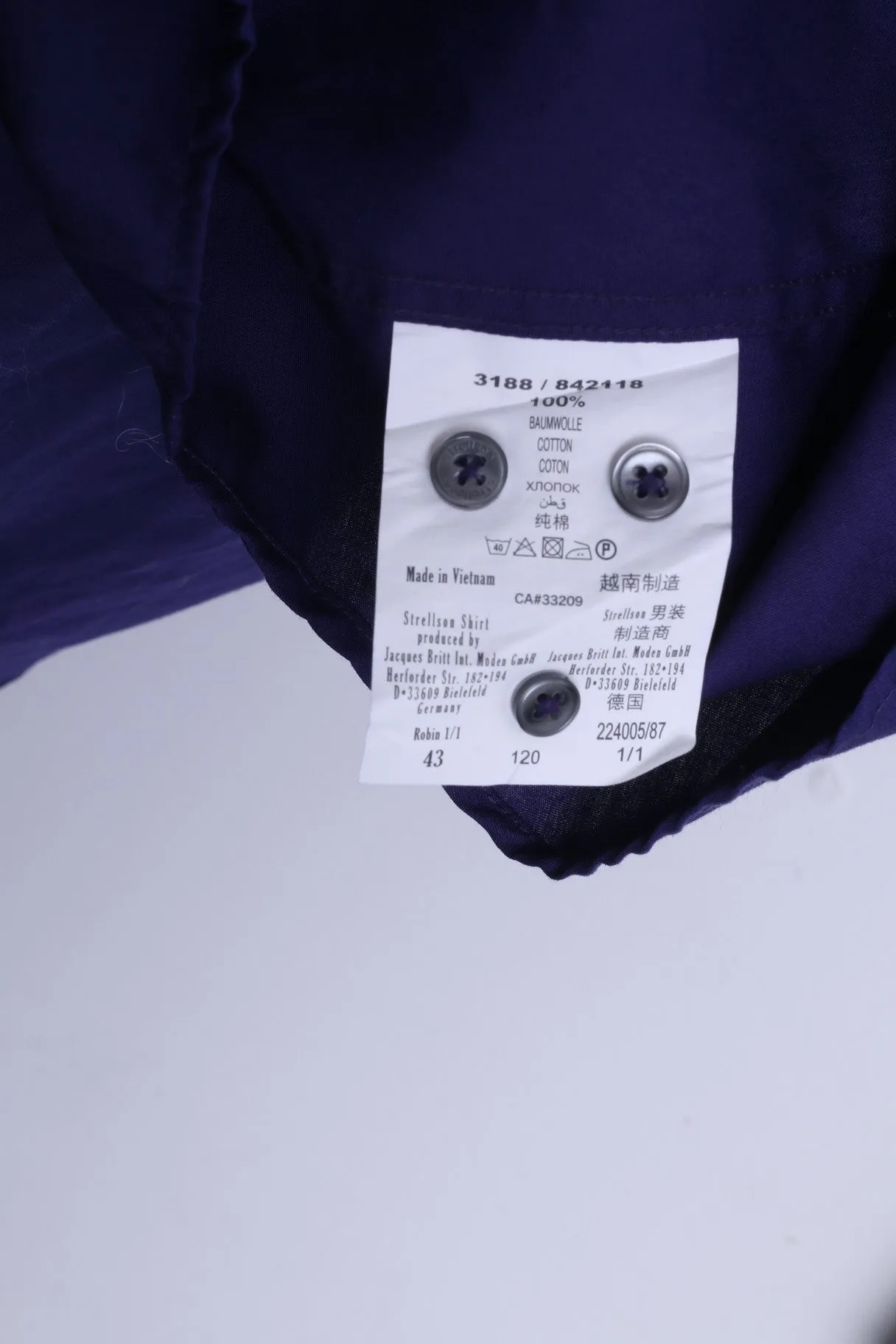 Strellson Mens 43 17 Casual Shirt Purple Shaped Fit Cotton