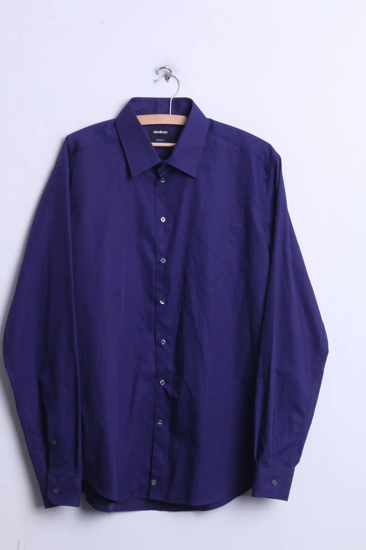 Strellson Mens 43 17 Casual Shirt Purple Shaped Fit Cotton