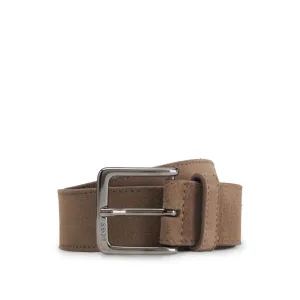 Suede belt with logo-engraved gunmetal buckle