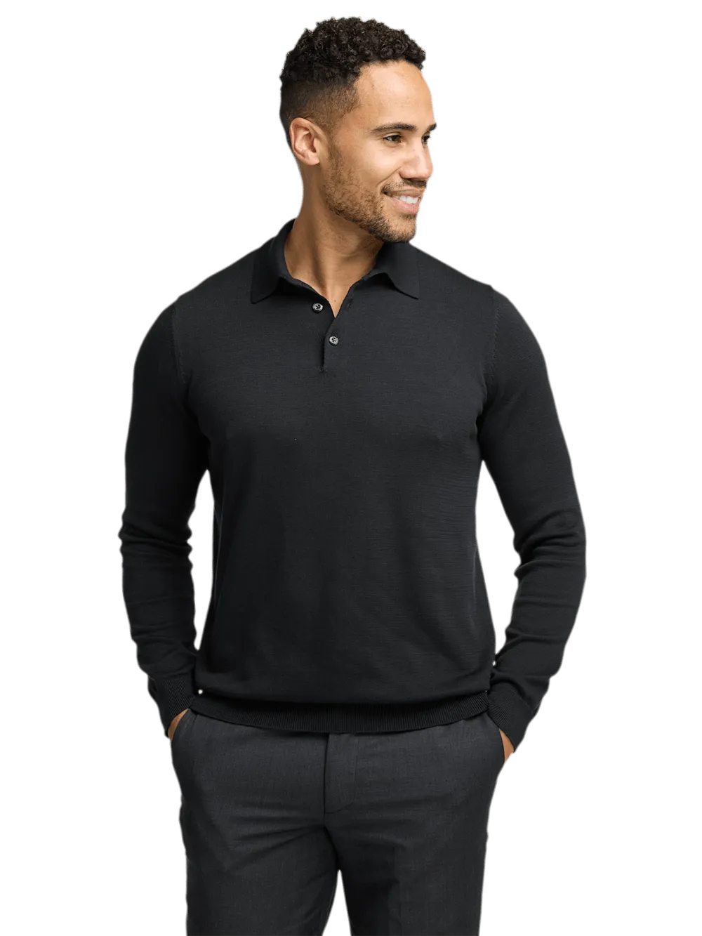 Supima Cotton Three Button Polo - Black