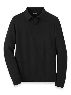 Supima Cotton Three Button Polo - Black
