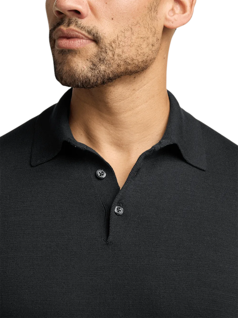 Supima Cotton Three Button Polo - Black