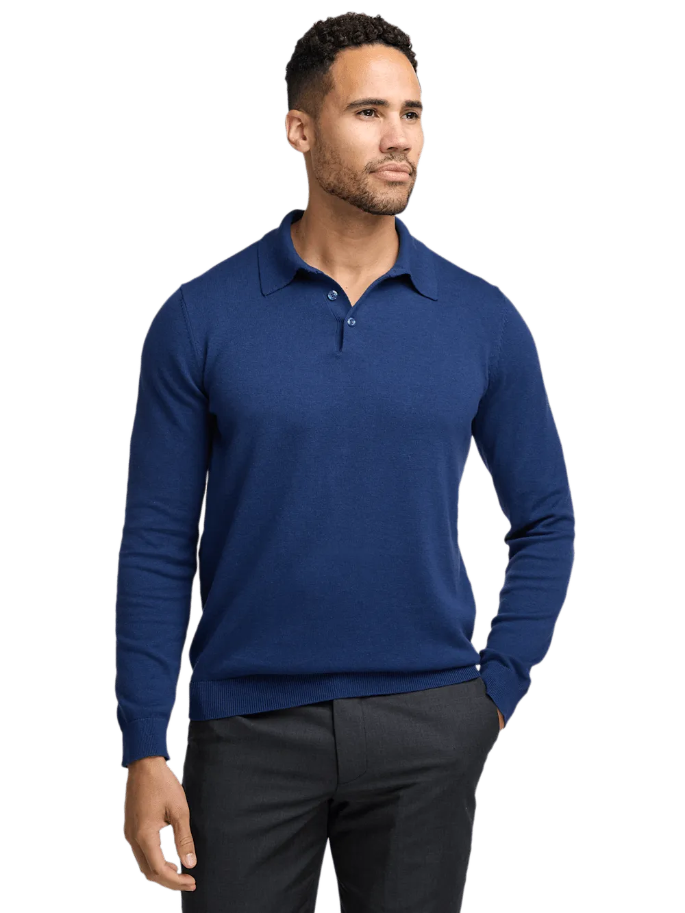 Supima Cotton Three Button Polo - Dark Blue