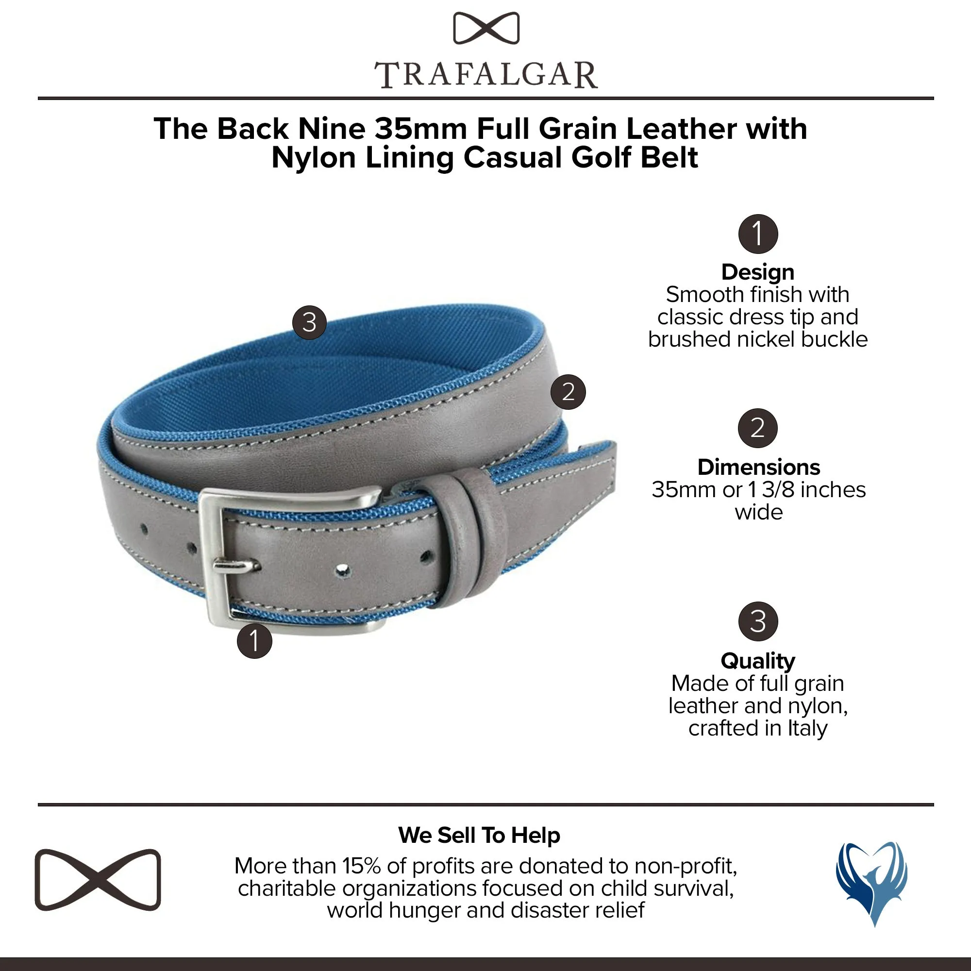 The Back Nine 35mm Full Grain Leather with Nylon Lining Casual Golf Belt