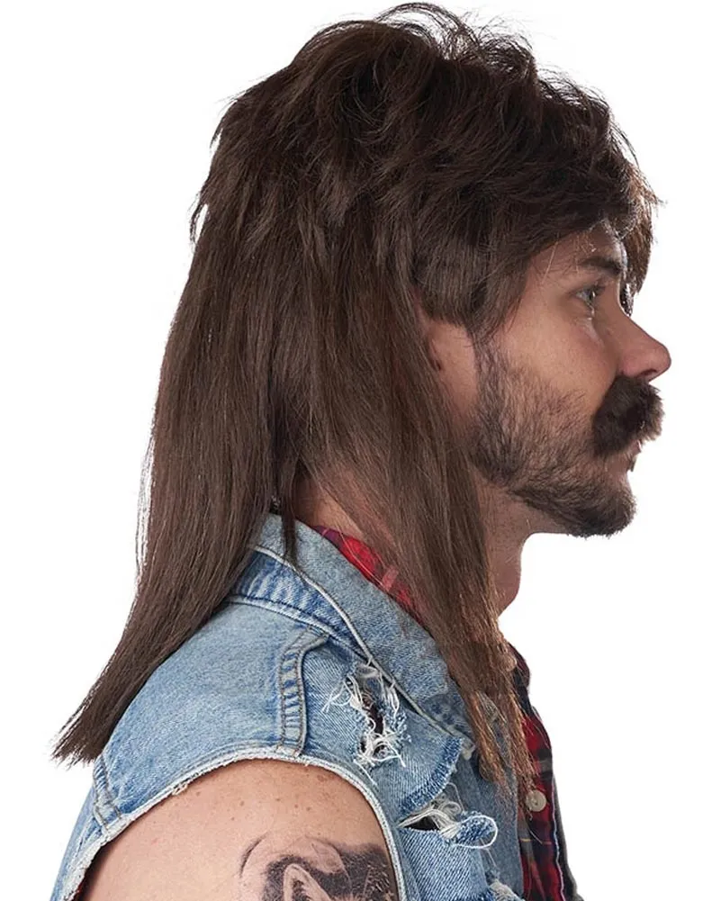 The Lone Wolf Brown Mullet Wig and Moustache