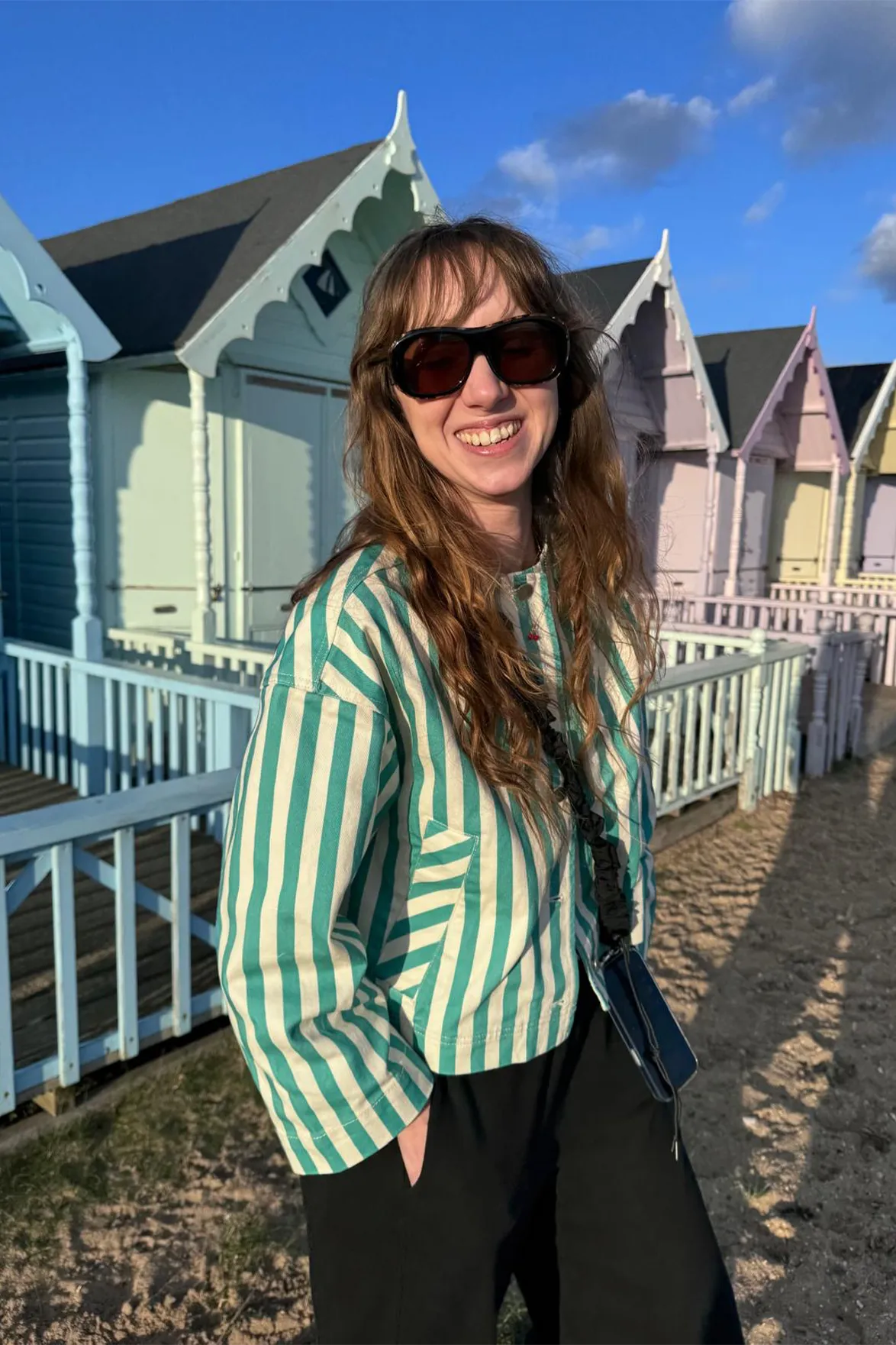 The Tiny Big Sister Striped Cropped Off White/Emerald Jacket
